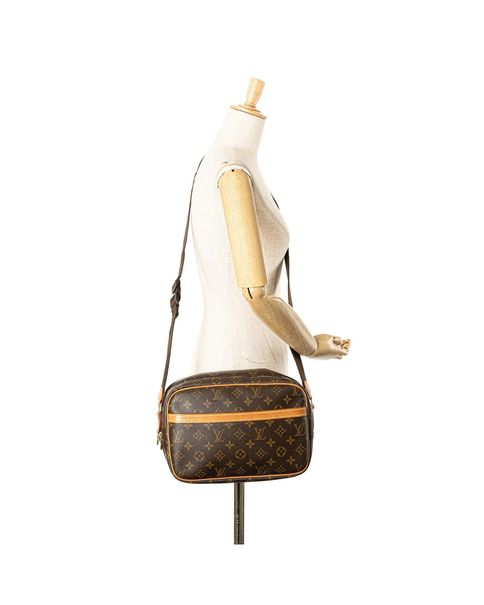 Monogram Canvas Reporter Bag with Leather Trim and Double Compartments