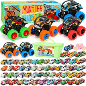 Monster Truck Toys 6Pcs and Mini Pull Back Toy Cars 54Pcs, Race Cars Party Favors Classroom Prizes Christmas Goodie Bag Stuffers Birthday Gifts