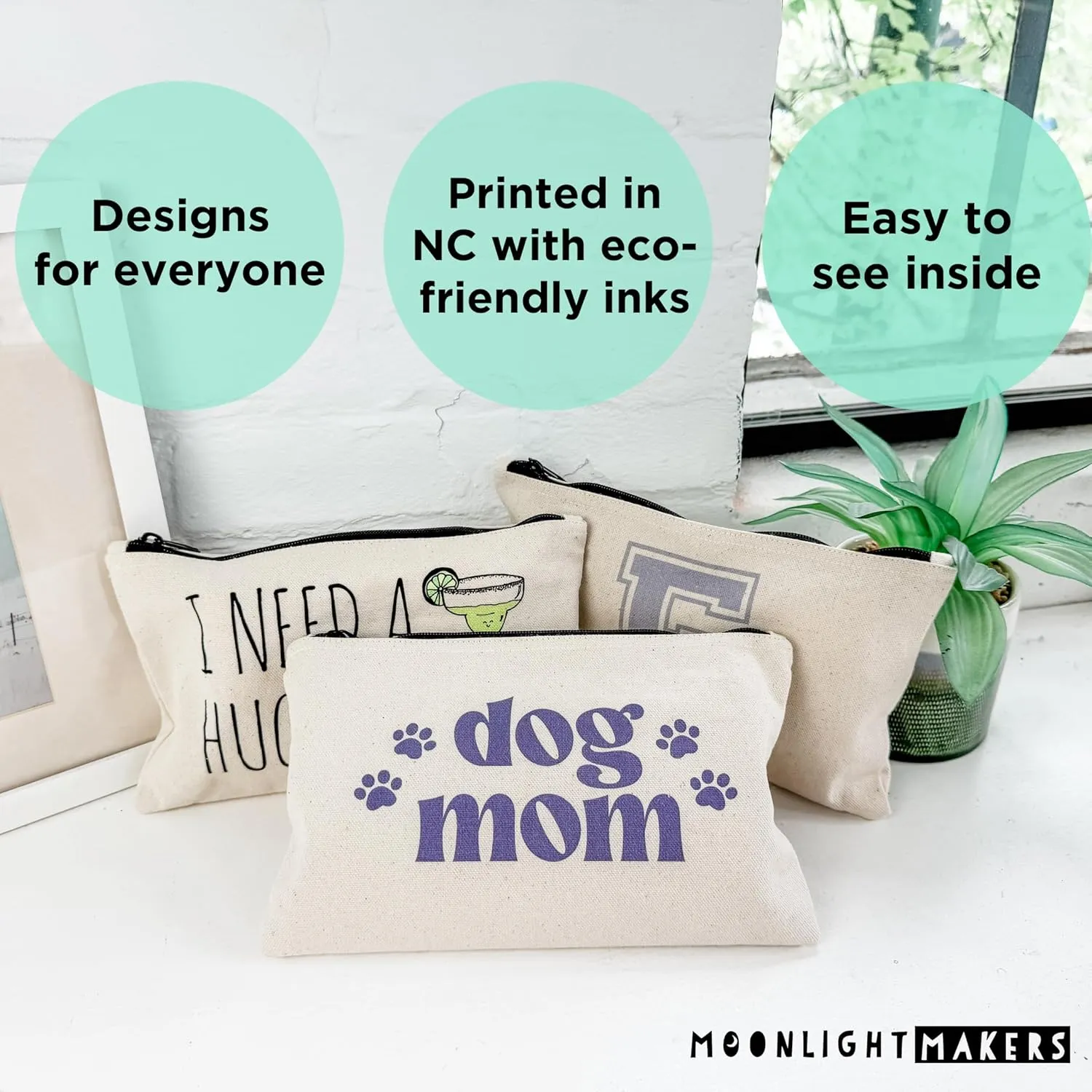 Moonlight Makers, I Wet My Plants, Funny Canvas Makeup Bag, Pencil Pouch, Cute Travel Accessories for Women, 100% Cotton Cosmetic & Toiletry Bags
