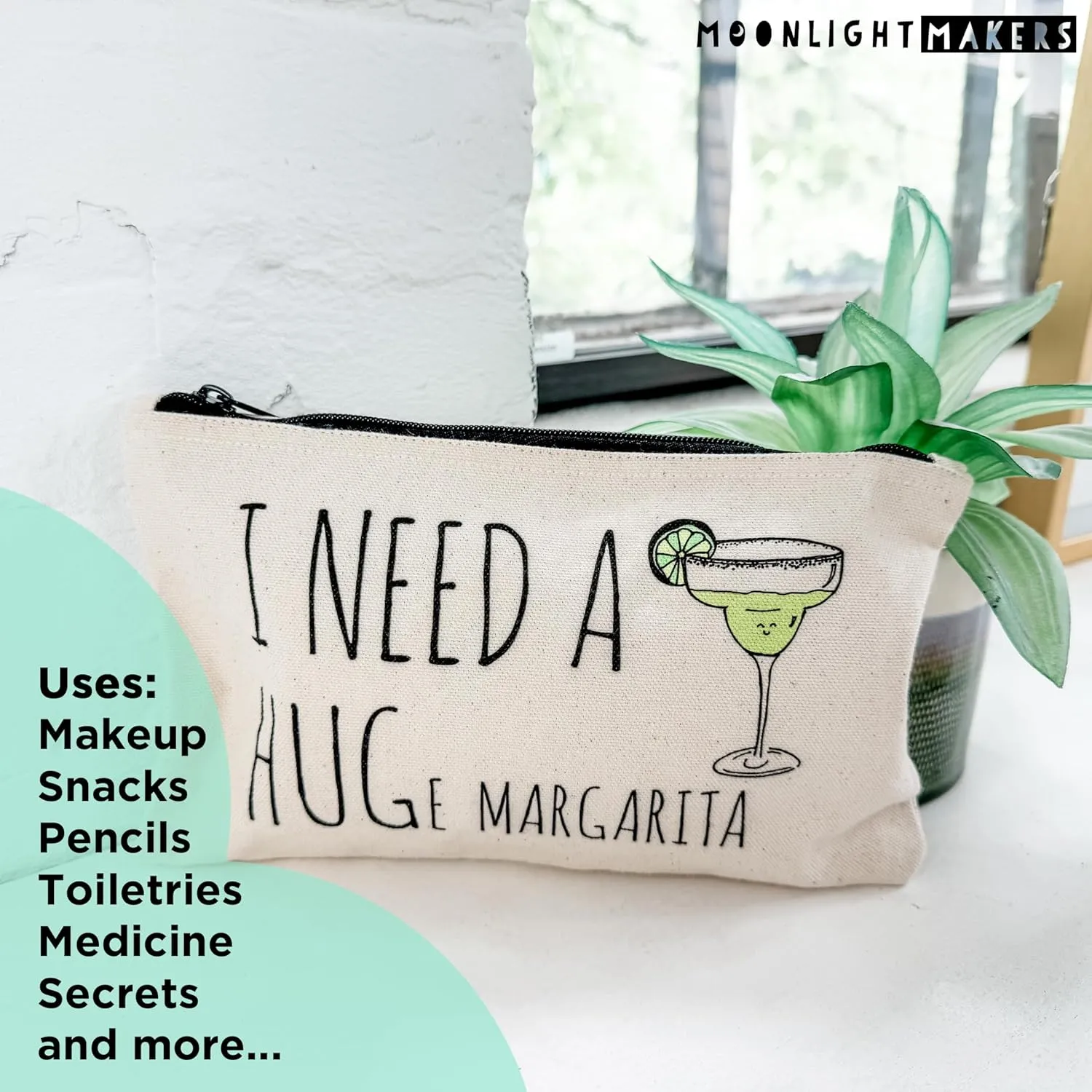 Moonlight Makers, I Wet My Plants, Funny Canvas Makeup Bag, Pencil Pouch, Cute Travel Accessories for Women, 100% Cotton Cosmetic & Toiletry Bags