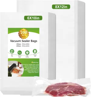 Moretoes 200pcs Vacuum Sealer Bags, 100 Quart 8" x 12" and 100 Pint 6" x 10", BPA Free, Pre-cut Commercial Grade Vac Seal Meal Bags for Food Saver Storage, Meal Prep or Sous Vide
