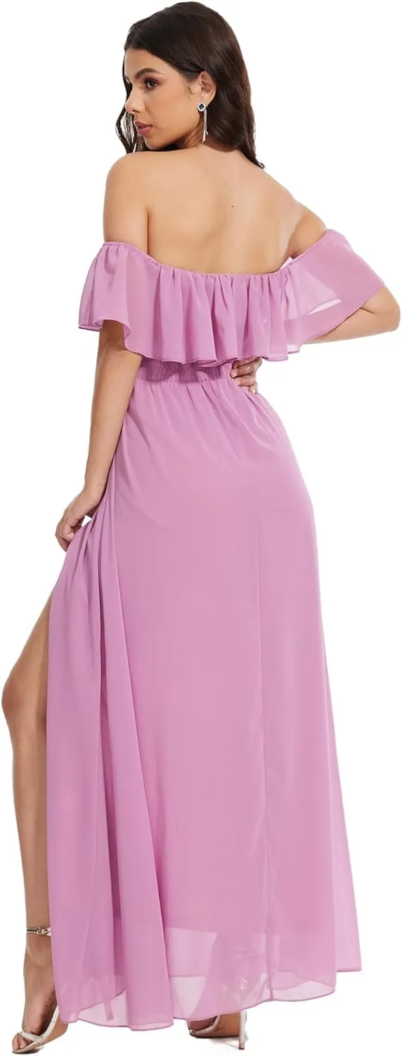 Moss Rose Women's Off The Shoulder Bridesmaid Dresses Side Split Beach Maxi Formal Dress