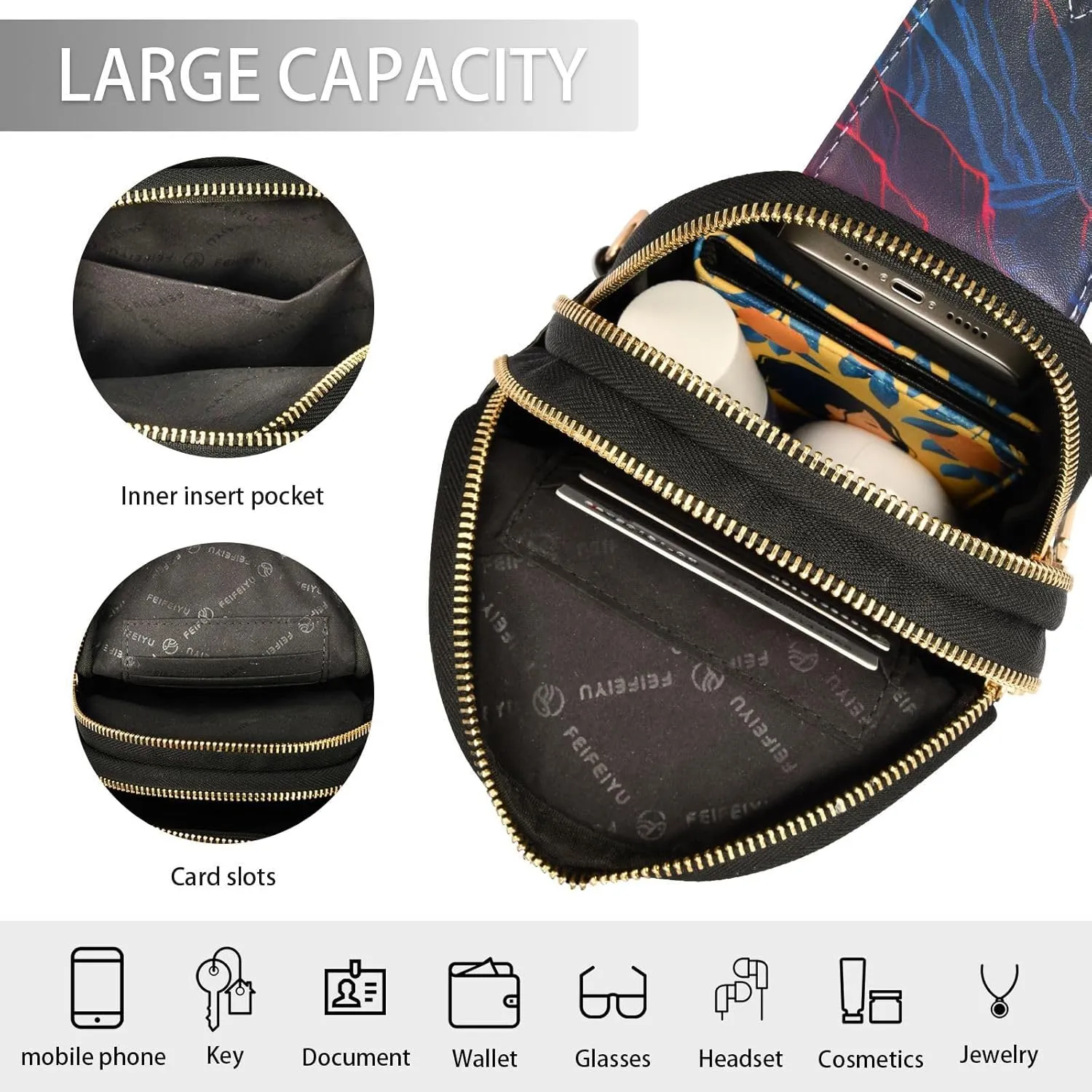 Mountain peak Small Sling Bag for Women Leather Crossbody volcano Packs Chest Bag for Men