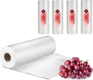 Mr Miracle Plastic Produce Bags for Food Storage - 12"x20" Clear Grocery Bag for Fruits, Vegetables, Bread - Easy Peel-Off Design, Continuous Roll, 1.75" Core, Pack of 1400 Bags [4 rolls]