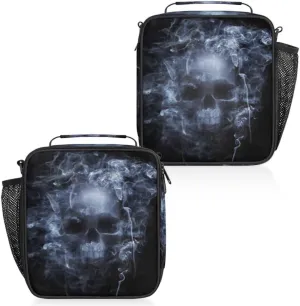 Muertos Skull Insulated Lunch Bag Reusable Waterproofing Lunch Box with Shoulder Strap Handle and Water Bottle Net Bag for Travel Camping Beach Picnic