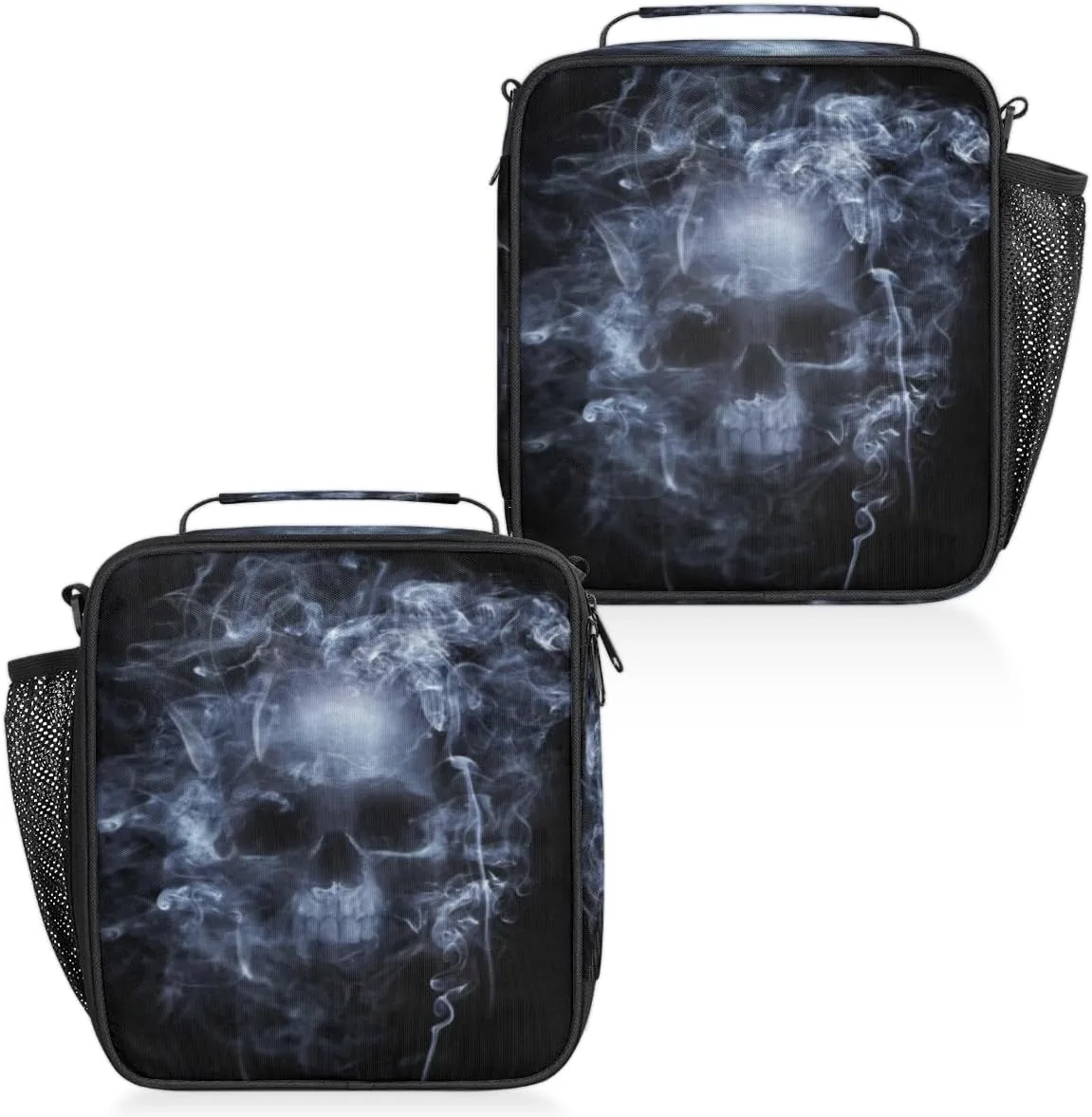 Muertos Skull Insulated Lunch Bag Reusable Waterproofing Lunch Box with Shoulder Strap Handle and Water Bottle Net Bag for Travel Camping Beach Picnic