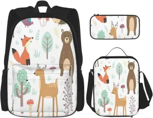 Multi Functional Animals Print Backpack Set With Lunch Bag And Pencil Case,Leisure,Fashion