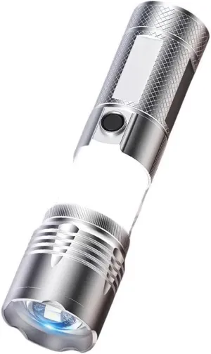 Multi-Functional Yellow White Dual-Source Flashlight Outdoor Zoomable Camping Lantern Tail LED Display USB Rechargeable