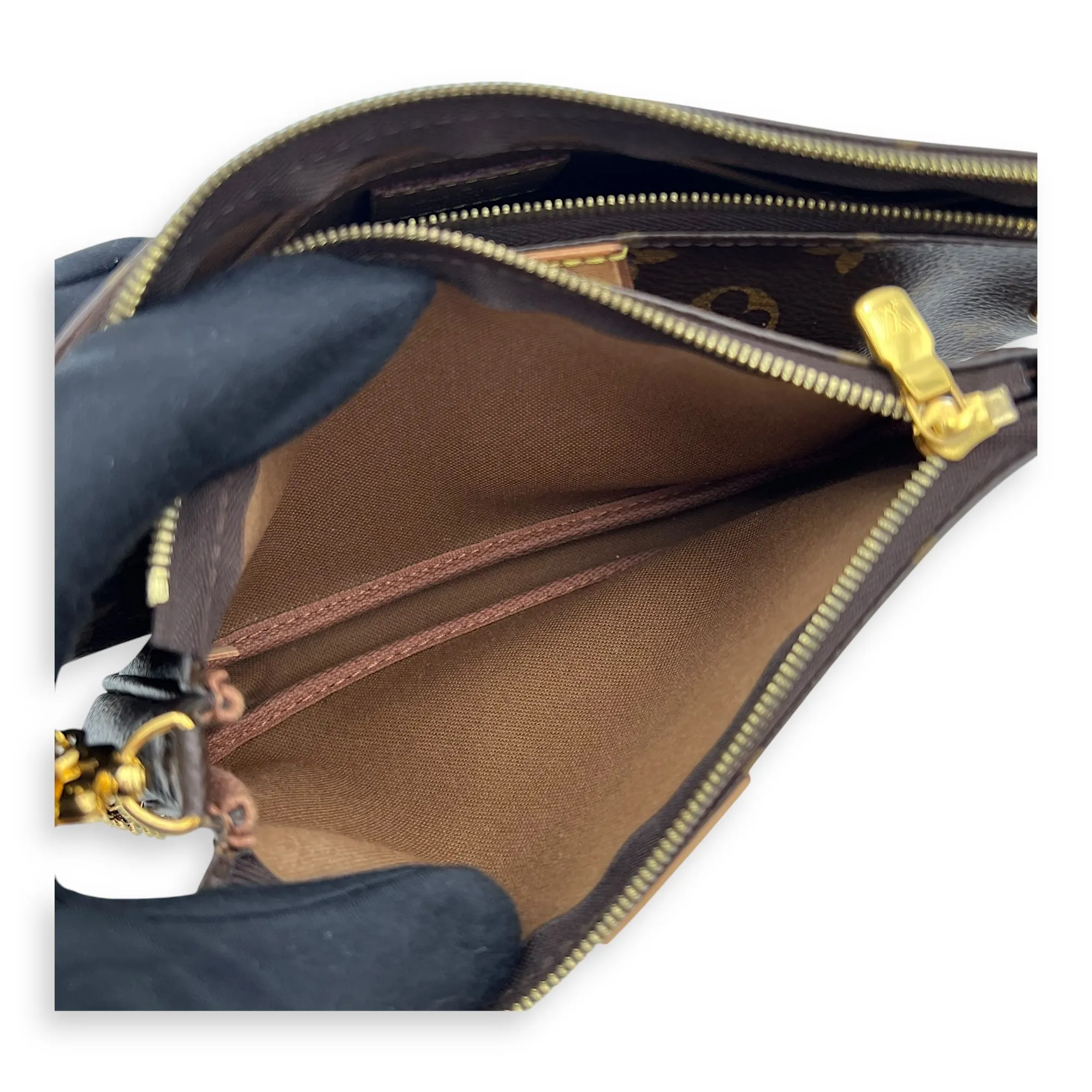 Multi-Pochette Accessoires Crossbody Bag Brown in Monogram Coated Canvas, Gold hardware