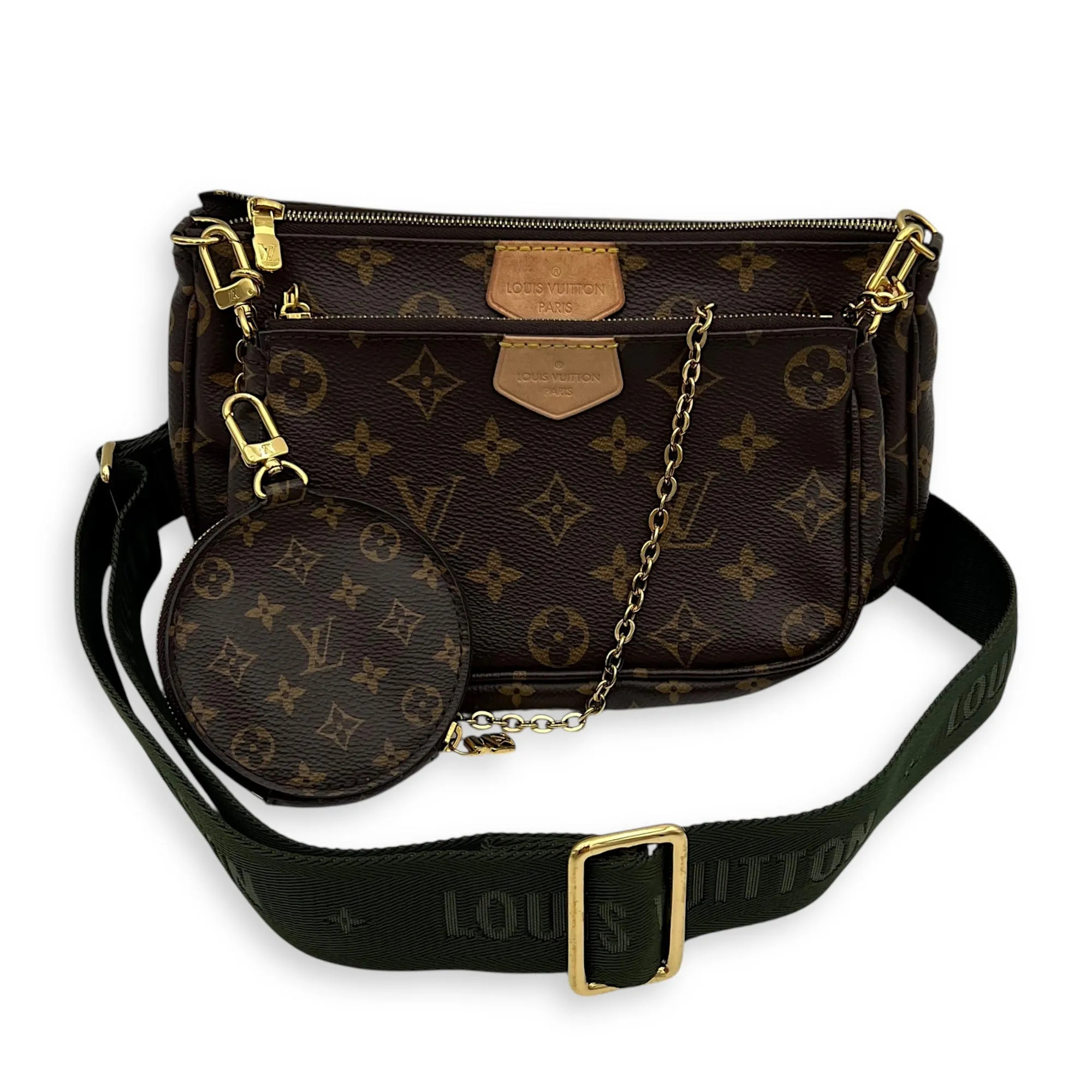 Multi-Pochette Accessoires Crossbody Bag Brown in Monogram Coated Canvas, Gold hardware