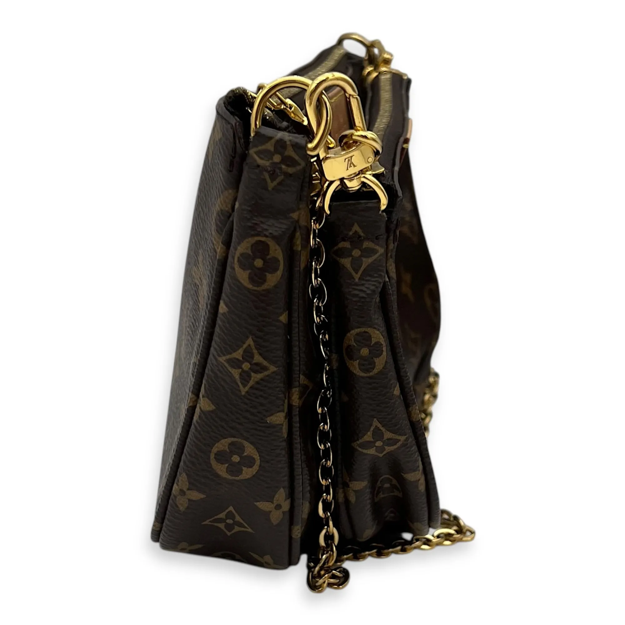 Multi-Pochette Accessoires Crossbody Bag Brown in Monogram Coated Canvas, Gold hardware