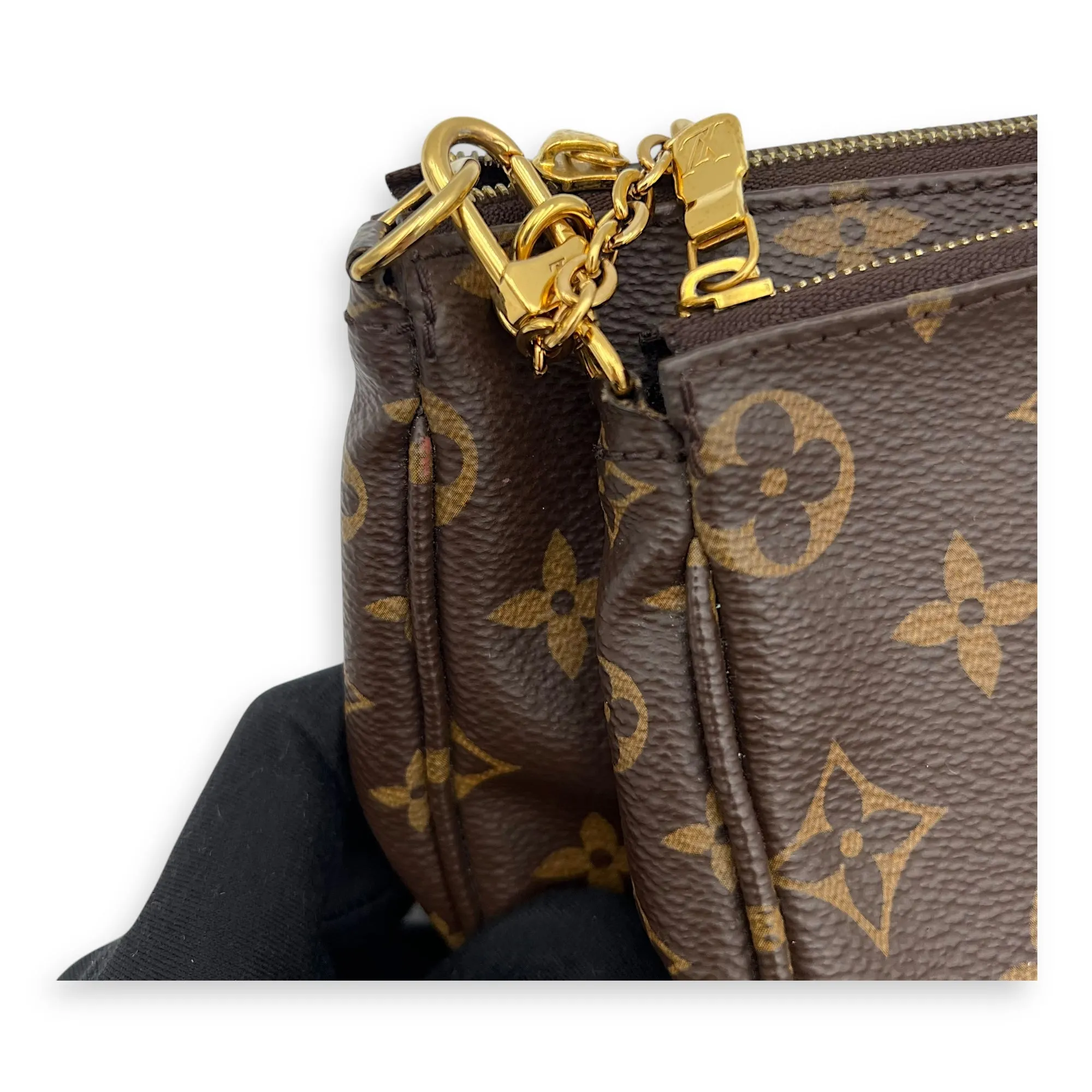 Multi-Pochette Accessoires Crossbody Bag Brown in Monogram Coated Canvas, Gold hardware