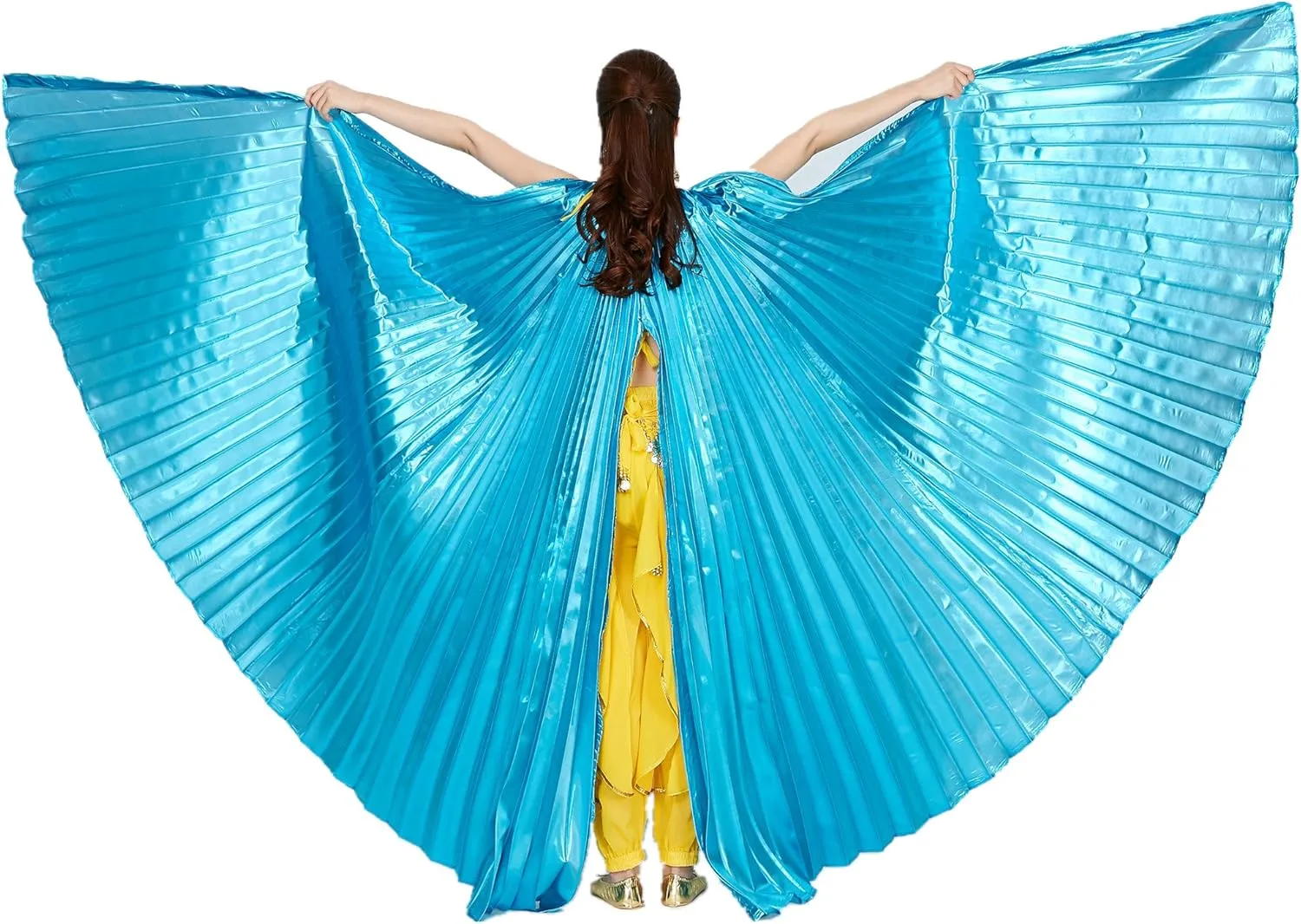 MUNAFIE Belly Dance Isis Wings with Sticks Halloween Carnival Performance Dance Costume Angel Wings(Open on The Back)