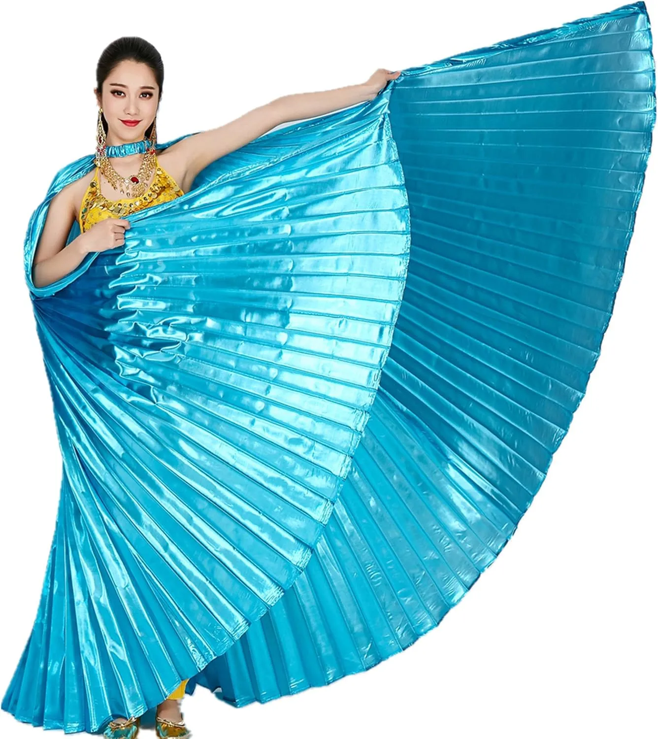 MUNAFIE Belly Dance Isis Wings with Sticks Halloween Carnival Performance Dance Costume Angel Wings(Open on The Back)