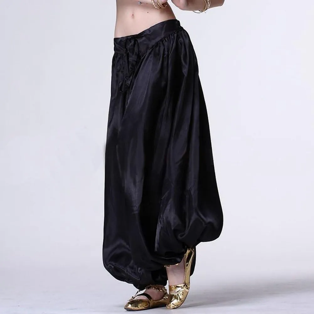 MUNAFIE Celebration of Spirit Palazzo Pant Metallic Praise Dance Pants Belly Dance Arab Carnival Satin Pants