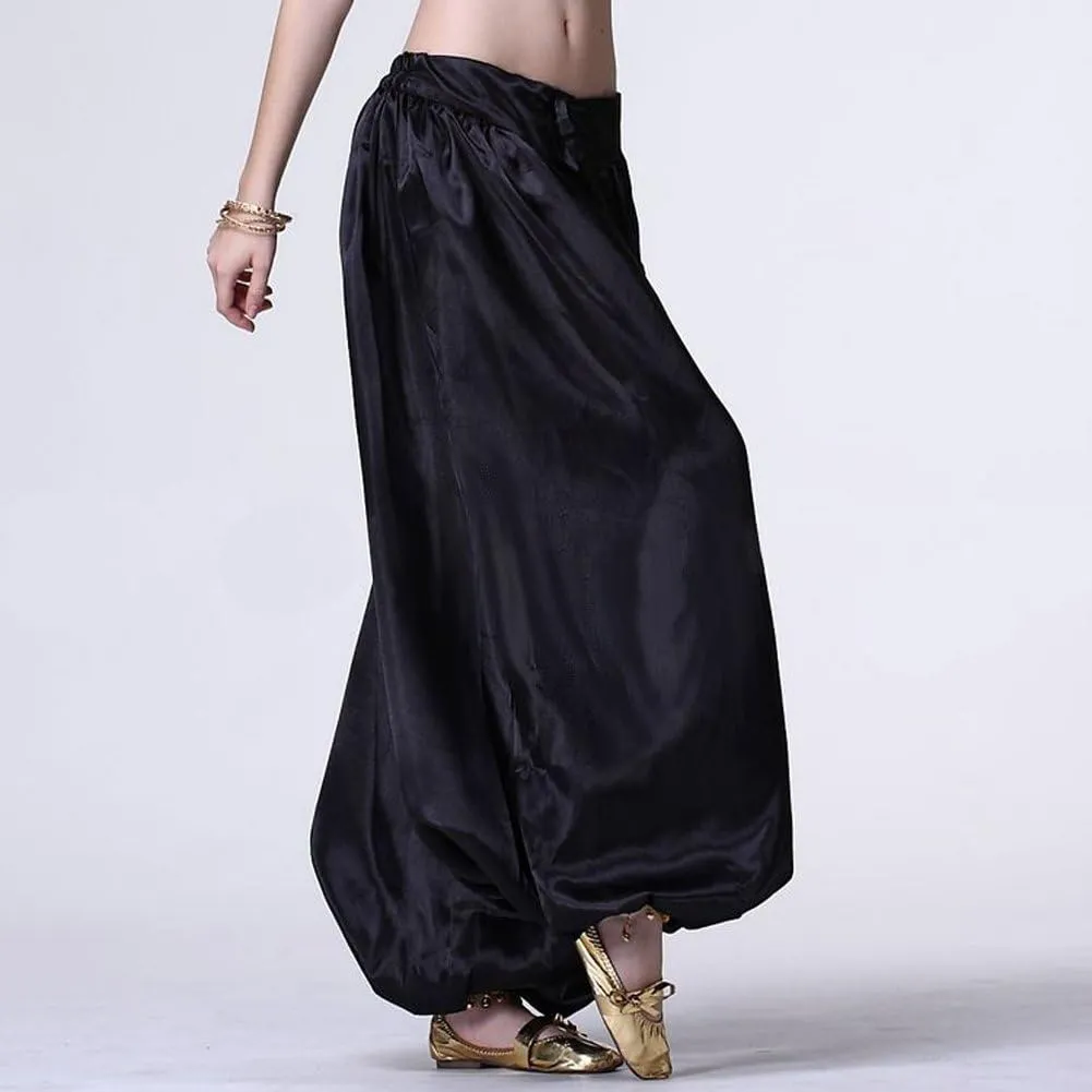 MUNAFIE Celebration of Spirit Palazzo Pant Metallic Praise Dance Pants Belly Dance Arab Carnival Satin Pants