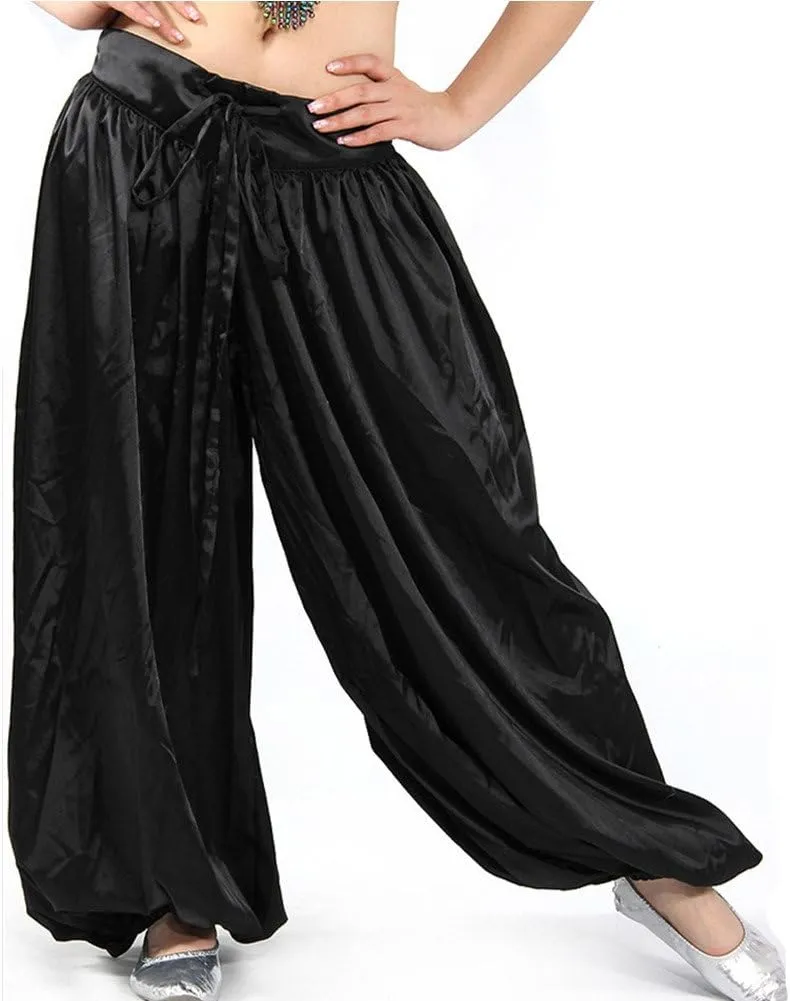MUNAFIE Celebration of Spirit Palazzo Pant Metallic Praise Dance Pants Belly Dance Arab Carnival Satin Pants