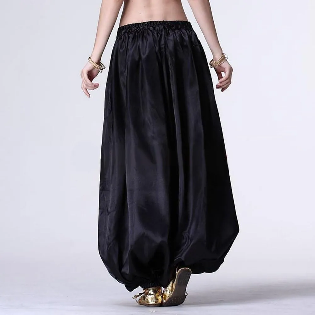 MUNAFIE Celebration of Spirit Palazzo Pant Metallic Praise Dance Pants Belly Dance Arab Carnival Satin Pants