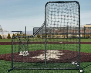 Murray Sporting Goods Baseball Batting L-Screen Protective Net | Pitching L Screen with Portable Wheels, Baseball Sack and Hip Protector for Batting Practice