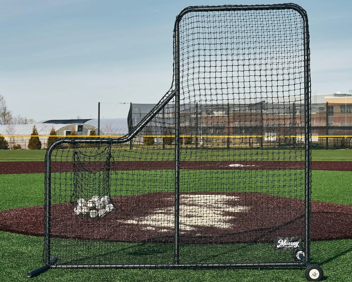 Murray Sporting Goods Baseball Batting L-Screen Protective Net | Pitching L Screen with Portable Wheels, Baseball Sack and Hip Protector for Batting Practice