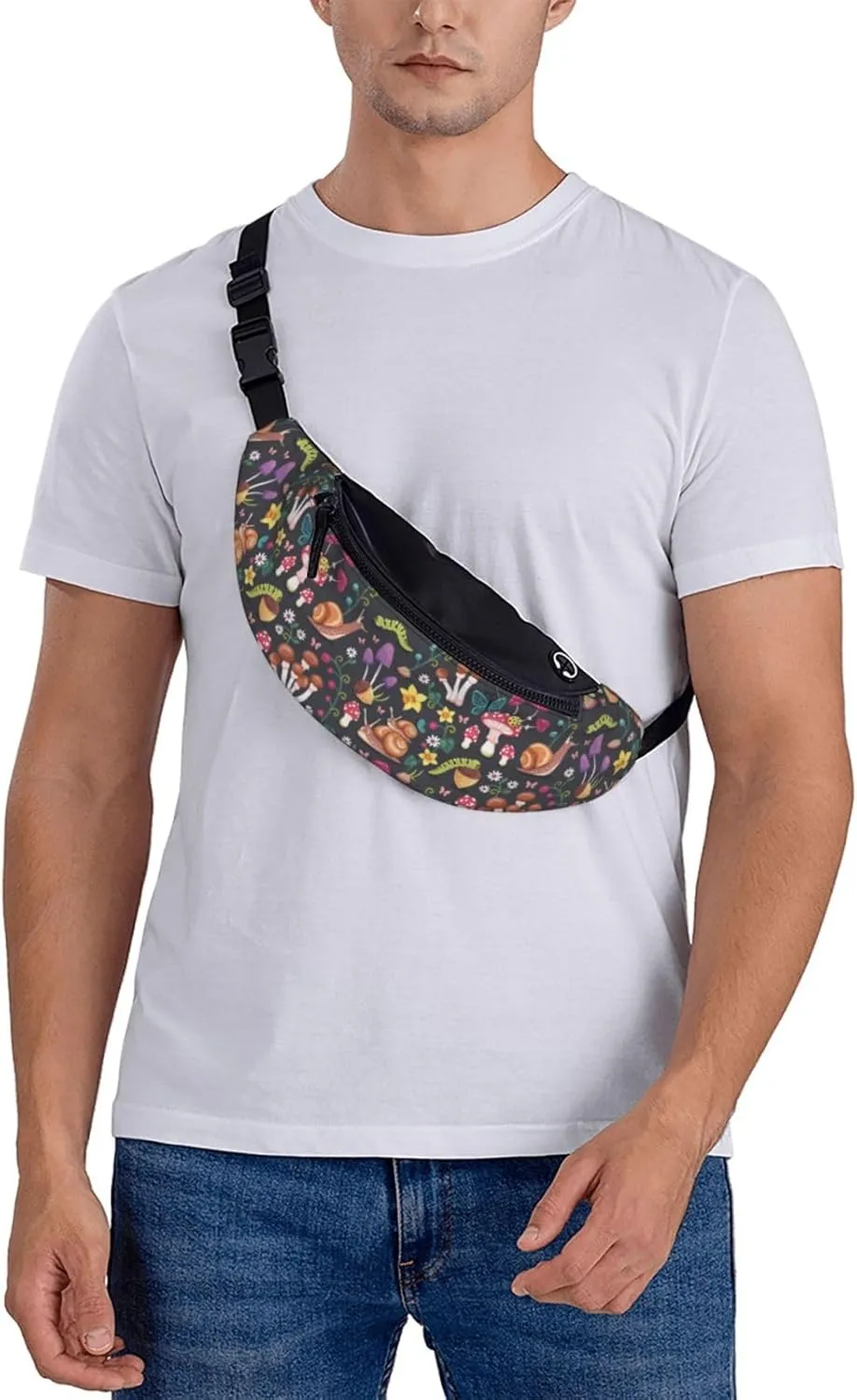 Mushroom Snail Butterfly Colored Flower Forest Fashion Casual Fanny Pack Waist Bag Men Women Adjustable Belt Waist Bag For Travel Hiking Cycling Running Festival Carnival