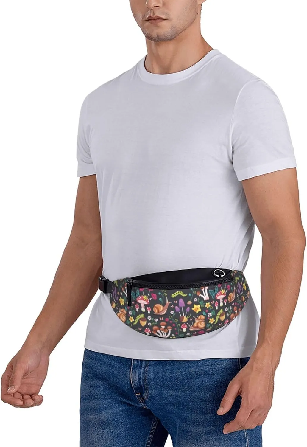 Mushroom Snail Butterfly Colored Flower Forest Fashion Casual Fanny Pack Waist Bag Men Women Adjustable Belt Waist Bag For Travel Hiking Cycling Running Festival Carnival