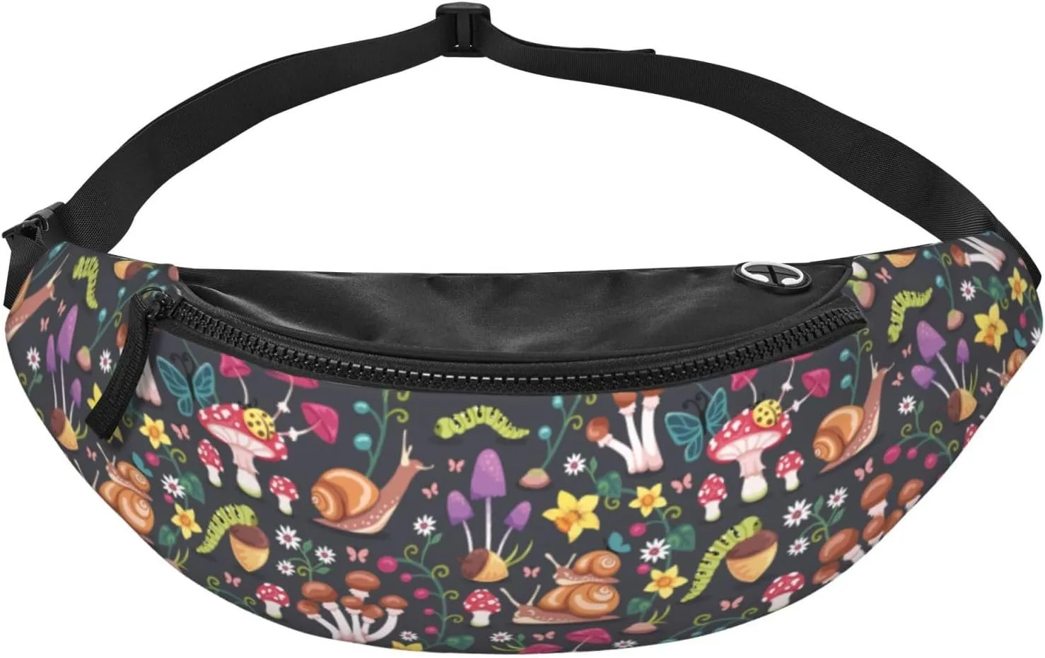 Mushroom Snail Butterfly Colored Flower Forest Fashion Casual Fanny Pack Waist Bag Men Women Adjustable Belt Waist Bag For Travel Hiking Cycling Running Festival Carnival