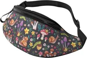 Mushroom Snail Butterfly Colored Flower Forest Fashion Casual Fanny Pack Waist Bag Men Women Adjustable Belt Waist Bag For Travel Hiking Cycling Running Festival Carnival