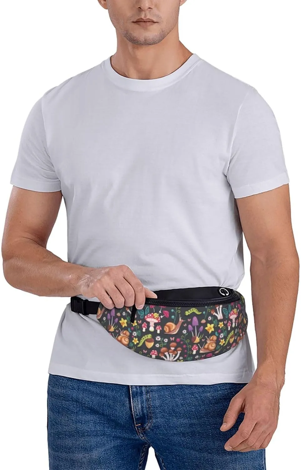 Mushroom Snail Butterfly Colored Flower Forest Fashion Casual Fanny Pack Waist Bag Men Women Adjustable Belt Waist Bag For Travel Hiking Cycling Running Festival Carnival