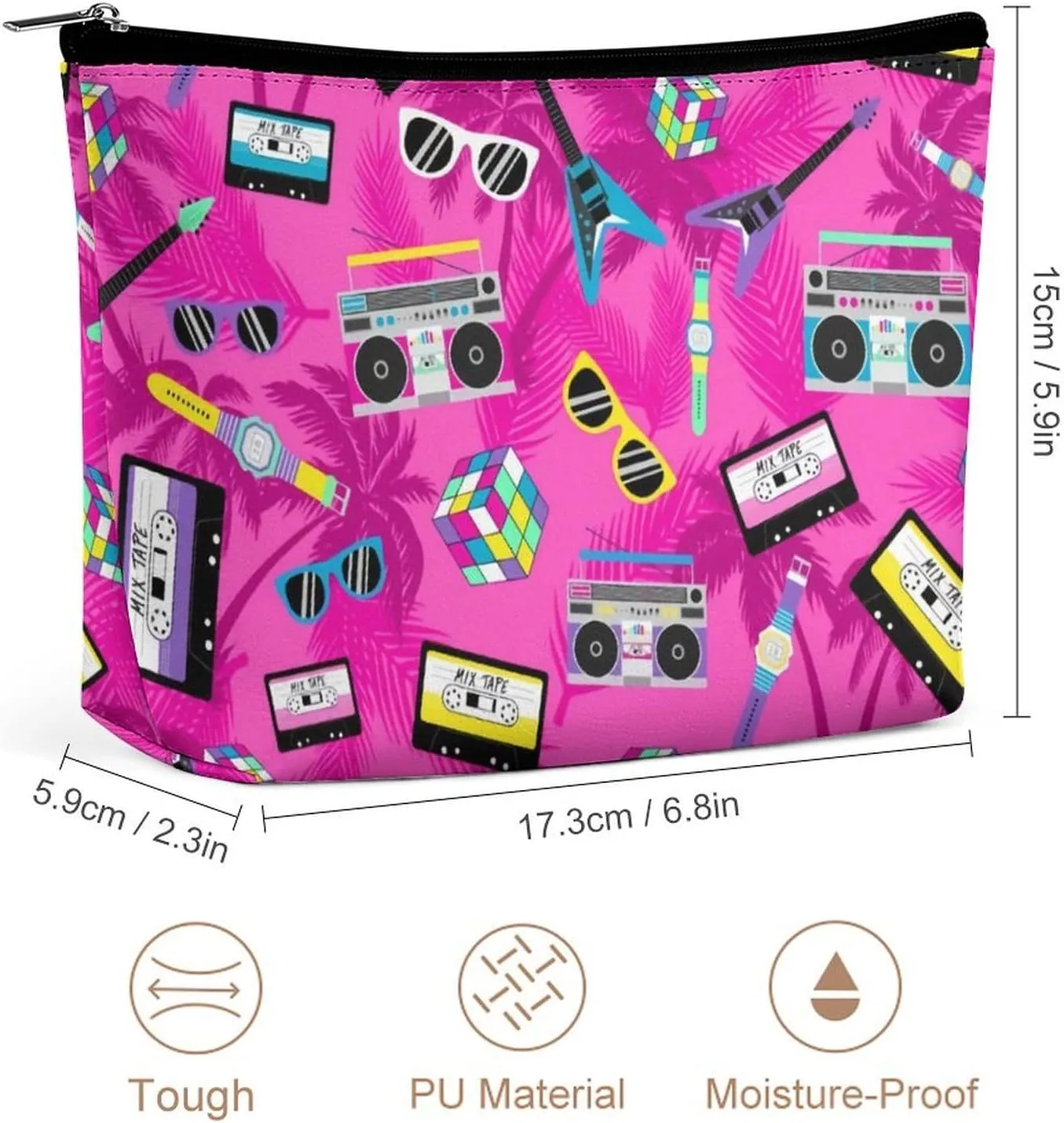 Music And Fun Pink Design Multi Functional Large Space Portable Makeup Bag