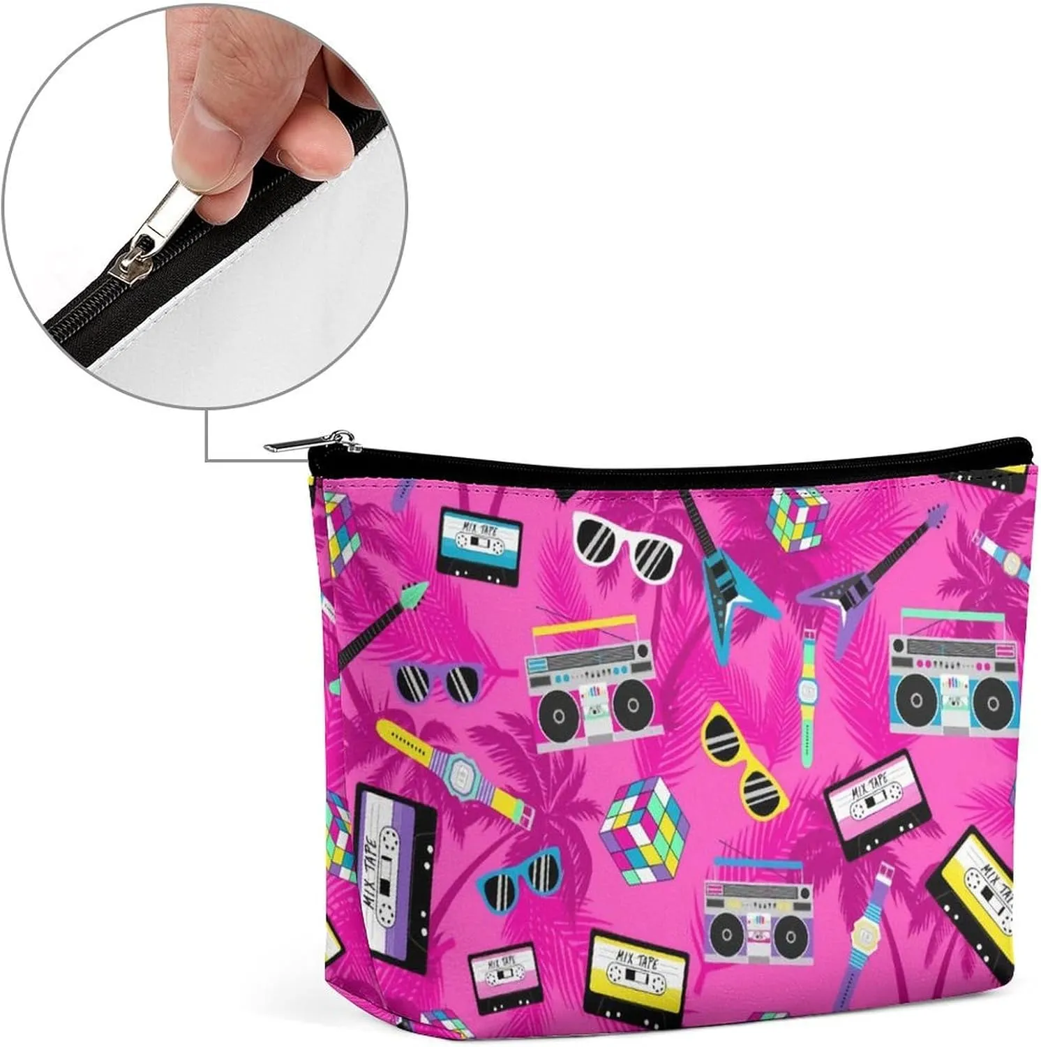 Music And Fun Pink Design Multi Functional Large Space Portable Makeup Bag
