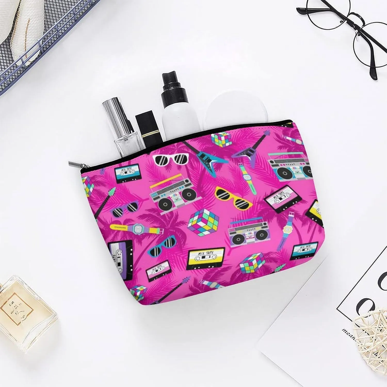 Music And Fun Pink Design Multi Functional Large Space Portable Makeup Bag