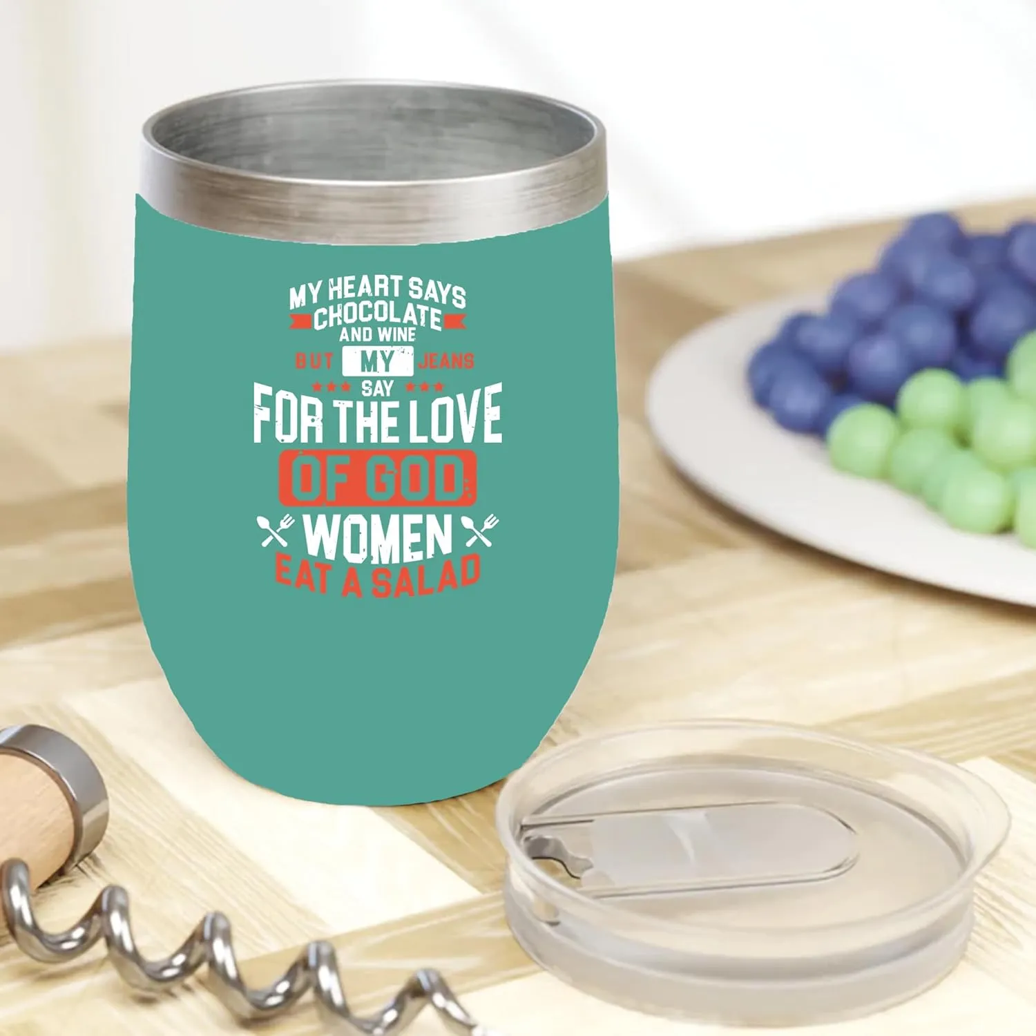 My Heart Says Chocolate And Wine. Funny Diet Quotes Gift For Male Or Female Friend Who Is Trying To Lose Weight, Fat Chef, Foodie, Food Lover, Meat Eater, Men And Women - 12oz Wine Tumbler Mint