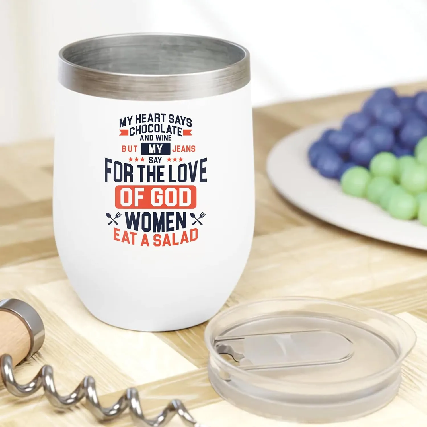 My Heart Says Chocolate And Wine. Funny Diet Quotes Gift For Male Or Female Friend Who Is Trying To Lose Weight, Fat Chef, Foodie, Food Lover, Meat Eater, Men And Women - 12oz Wine Tumbler White