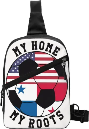 My Home My Roots Panama Flag Soccer Portable Crossbody Bag Foldable Sling Bags Sports Gym Chest Daypack Reusable Shoulder Backpack Casual Diagonally Rucksack Fanny Packs