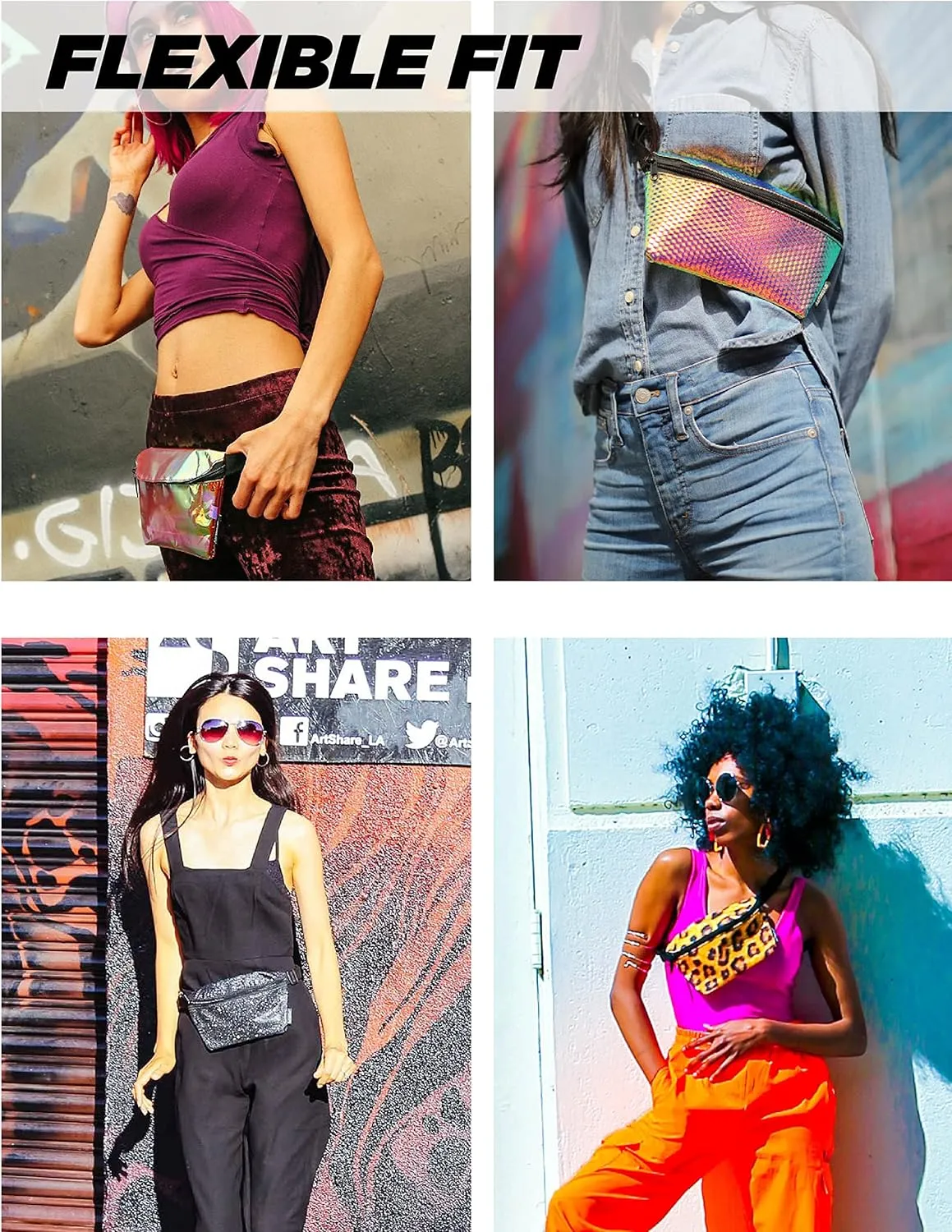 NC-17 90s Black Fanny Pack Crossbody Bags for Women Festival Bag Small Fanny Packs for Women Fashionable Concert Rave Accessories Fanny Pack for Men Womens Fashion Waist (83002)