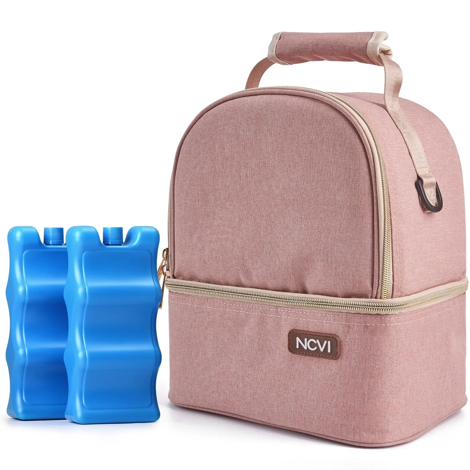 NCVI Breastmilk Cooler Bag with 2 Ice Pack, Breast Pump Bag with Cooler Fits 6 Bottles, Double Layer Breast Milk Baby Bottle Cooler Bag, for Travel, Nursing Mom Daycare, Work, Picnic (Pink)