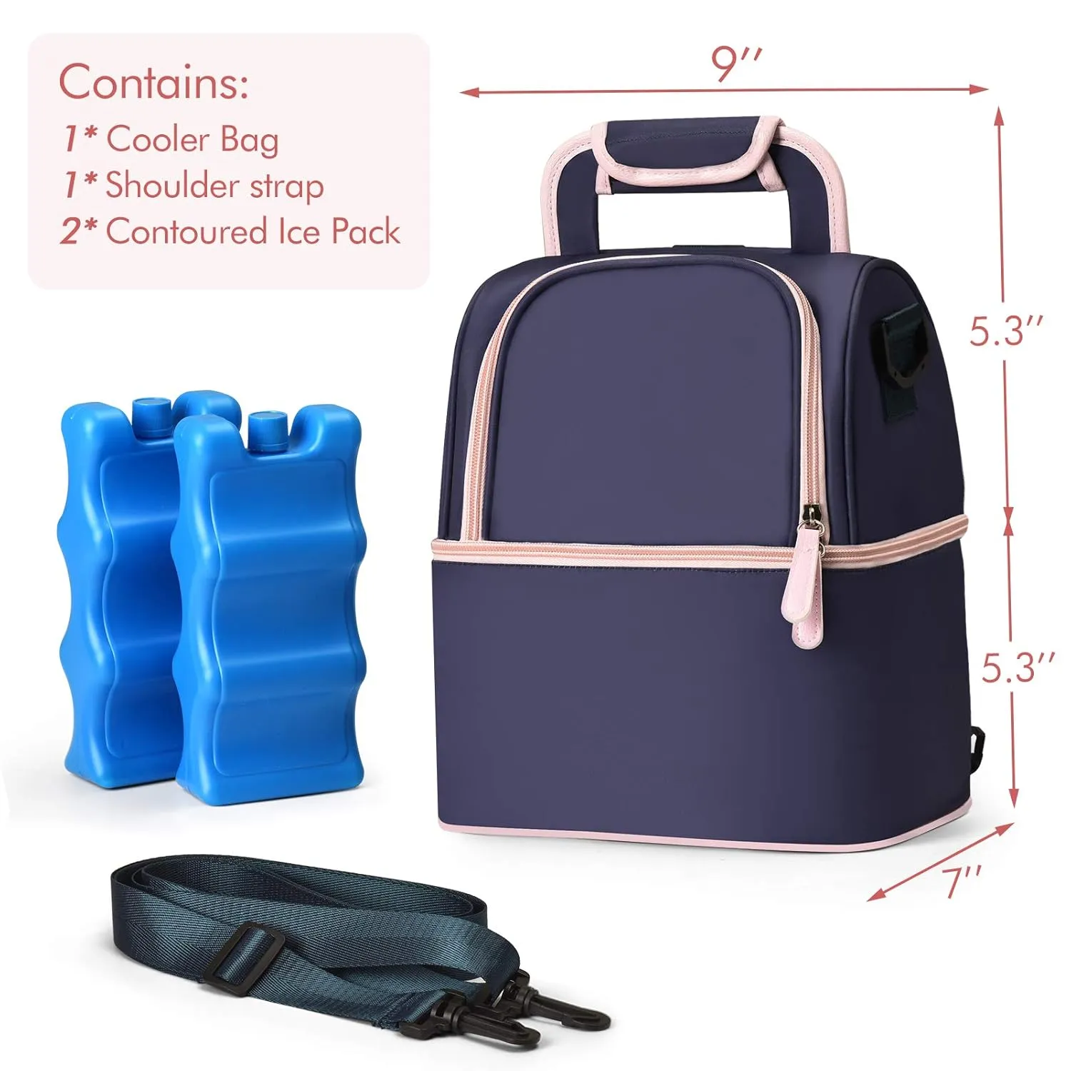 NCVI Breastmilk Cooler Bag with 2 Ice Pack, Breast Pump Bag with Cooler Fits 6 Bottles, Double Layer Breast Milk Baby Bottle Cooler Bag, for Travel, Nursing Mom Daycare, Work, Picnic (Purple)