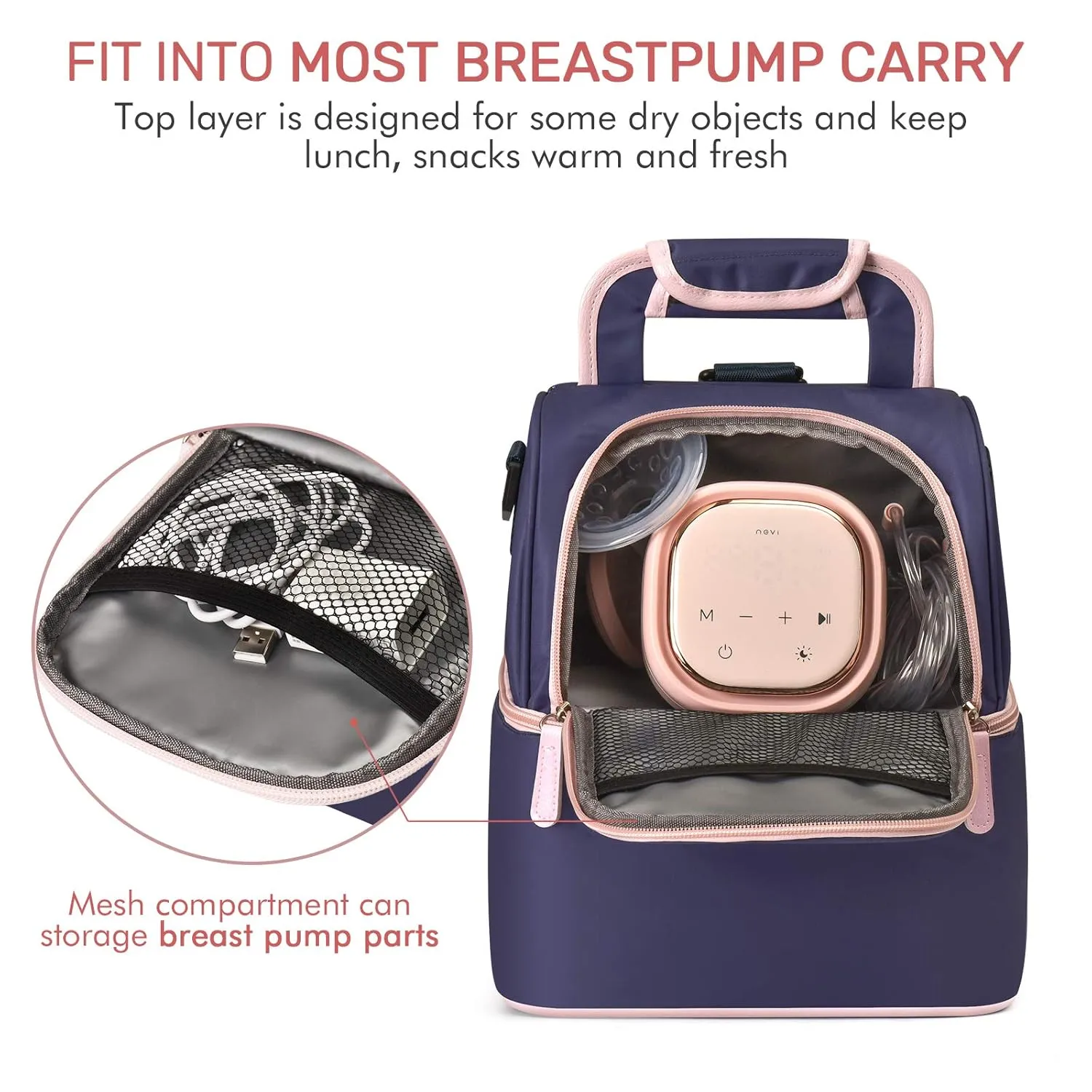NCVI Breastmilk Cooler Bag with 2 Ice Pack, Breast Pump Bag with Cooler Fits 6 Bottles, Double Layer Breast Milk Baby Bottle Cooler Bag, for Travel, Nursing Mom Daycare, Work, Picnic (Purple)
