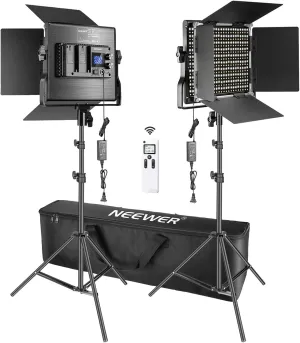 Neewer 2 Packs Advanced 2.4G 660 LED Video Light Dimmable Bi-Color Photography Lighting Kit with Bag