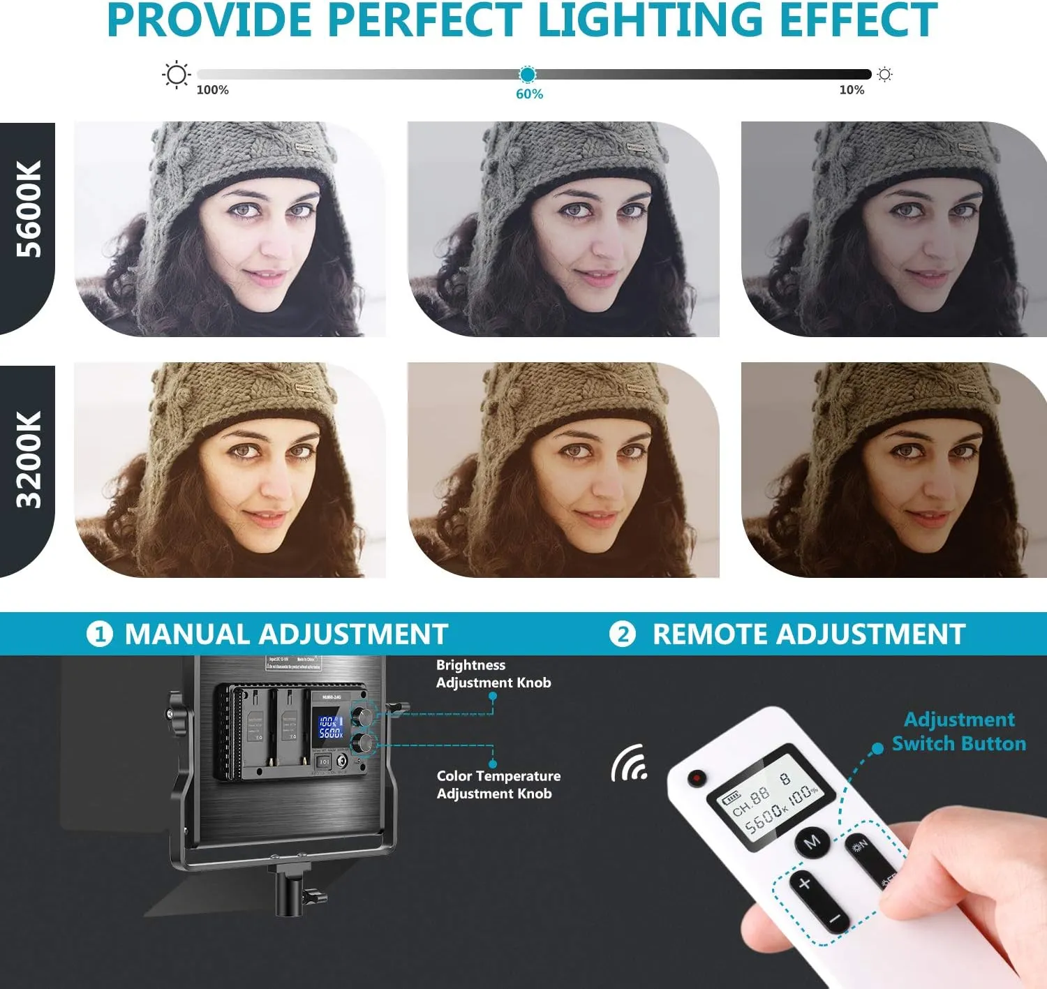 Neewer 2 Packs Advanced 2.4G 660 LED Video Light Dimmable Bi-Color Photography Lighting Kit with Bag