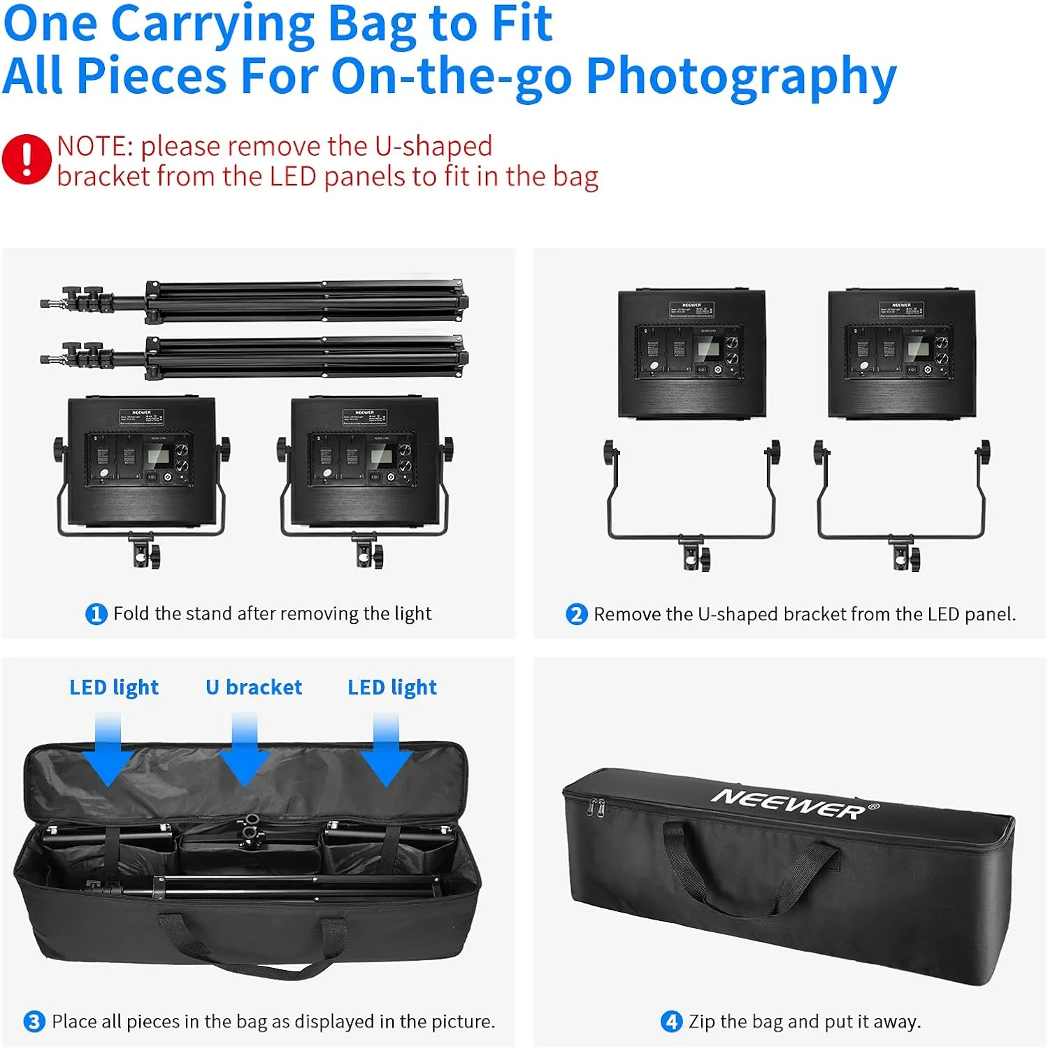 Neewer 2 Packs Advanced 2.4G 660 LED Video Light Dimmable Bi-Color Photography Lighting Kit with Bag