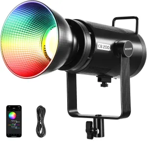NEEWER CB200C 200W RGBWW COB LED Video Light, APP/2.4G 360° Color 2500K-7500K (Duv±0.0003) 23000lux/m Bowens Metal Shell Silent Continuous Output Lighting TLCI/CRI97  for Photography Video Recording