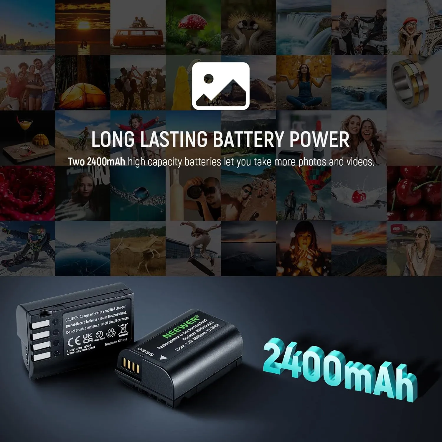 NEEWER DMW-BLK22 Replacement Battery and Charger Set, 2 Pack 2400 mAh Batteries and Type C Dual Channel USB Charger, Compatible with Panasonic Lumix DC-S5 DC-S5 II DC-S5 IIX GH5 II GH6 S5II S5M2 GH5M2
