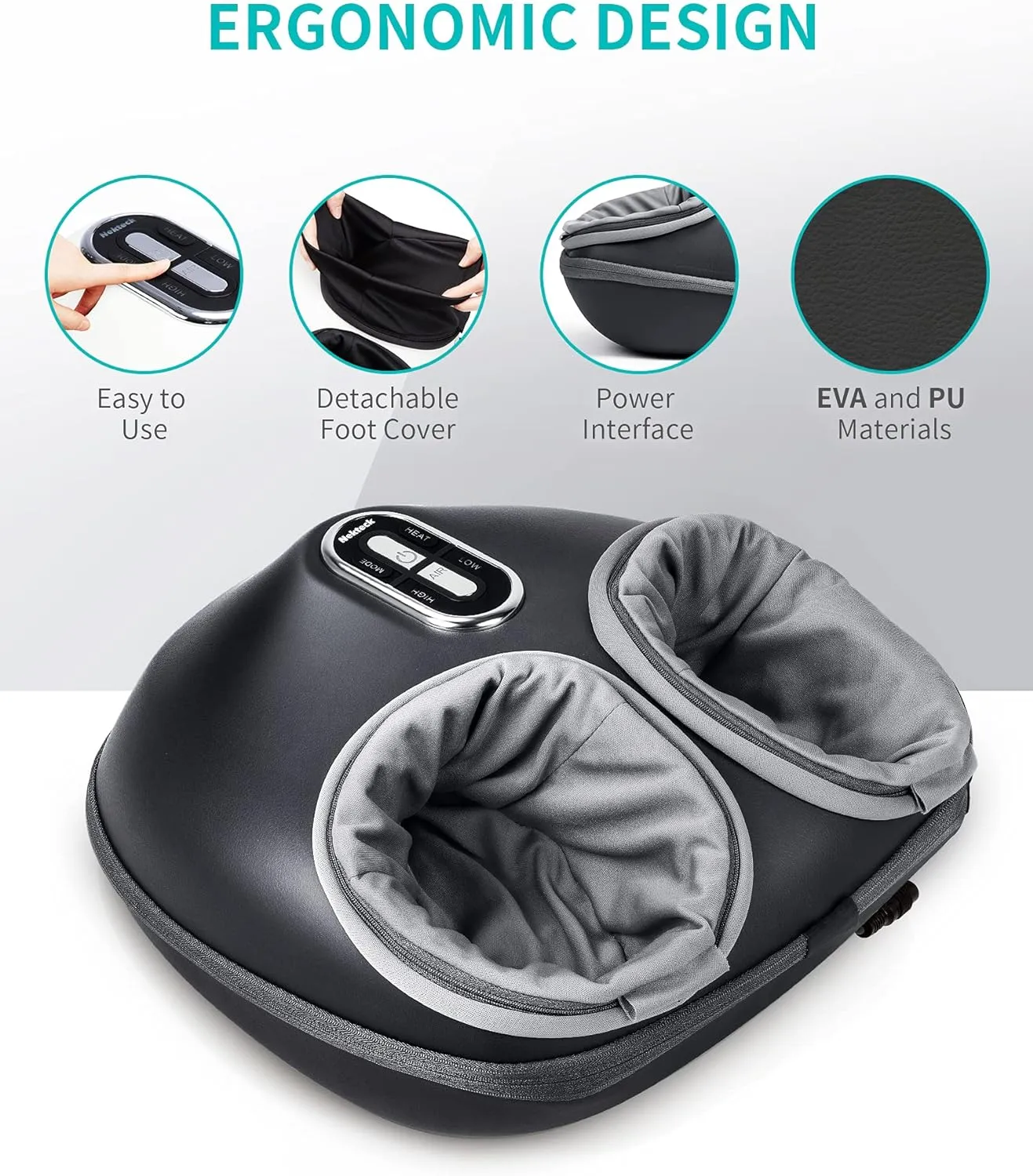 Nekteck Shiatsu Foot Massager Machine with Soothing Heat, Deep Kneading Therapy, Air Compression, Improve Blood Circulation and Foot Wellness,Relax for Home or Office Use(Gray)