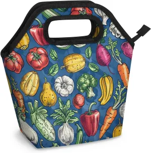 Neoprene Lunch Bags Vegetables Chili Carrot Lunch Tote Bag with Zipper Insulated Lunchbox Handbag for Women Reusable Lunch Box Cooler Bag Waterproof Lunch Sack Bag for Work Picnic