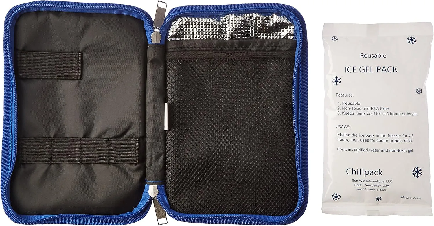 (New) Diabetic/Medication Cooler Travel Case- for Insulin Pen, Syringes, 8 oz. Ice Pack, Blue