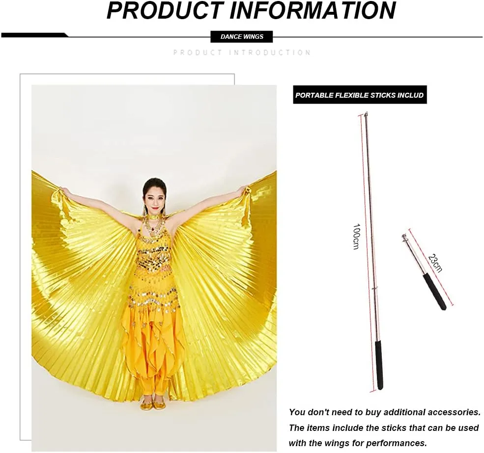 Nimiman Women Egyptian Professional Belly Dance Costume Wings with Sticks(Back Open)