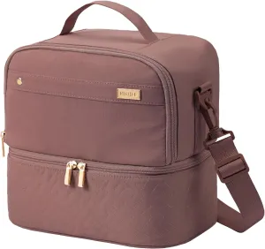 NISHEL Lunch Bag for Women, Insulated Two Separate Compartments Meal Box with Adjustable Shoulder Strap, Leakproof Cooler Case for Work, Rosewood-PinK