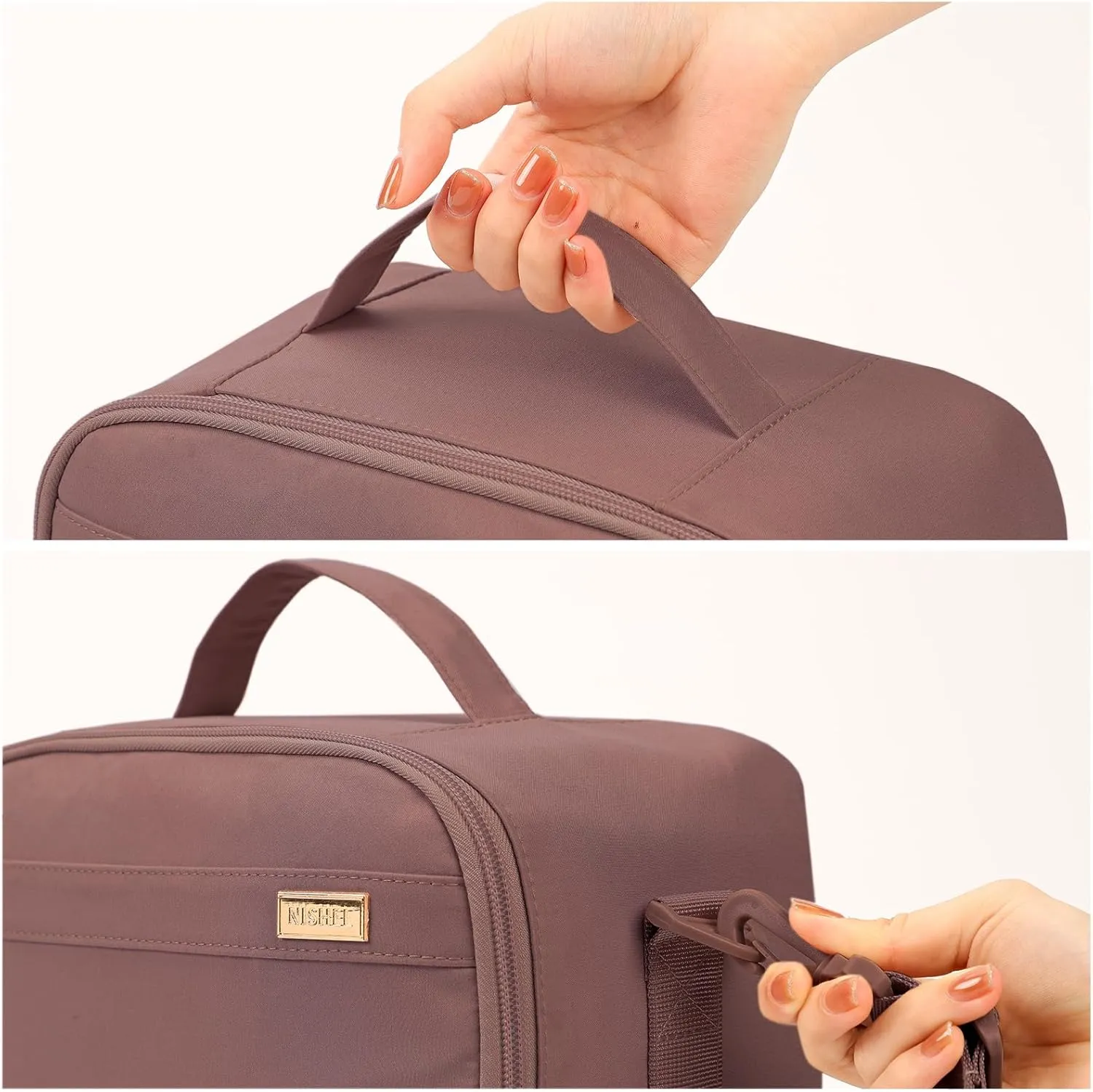 NISHEL Lunch Bag for Women, Insulated Two Separate Compartments Meal Box with Adjustable Shoulder Strap, Leakproof Cooler Case for Work, Rosewood-PinK